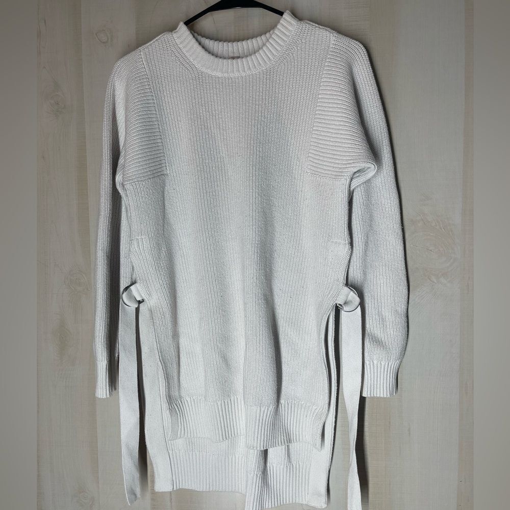 Athleta west end ivory tunic long sleeve crewneck‎ sweater tie at sides, size XS